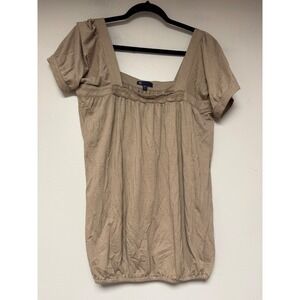 Gap Women Brown Square Neck Gathered Waist Short Sleeve Tunic Top Size L